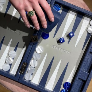 Exclusive backgammon set "Baptiste" made of leather, blue